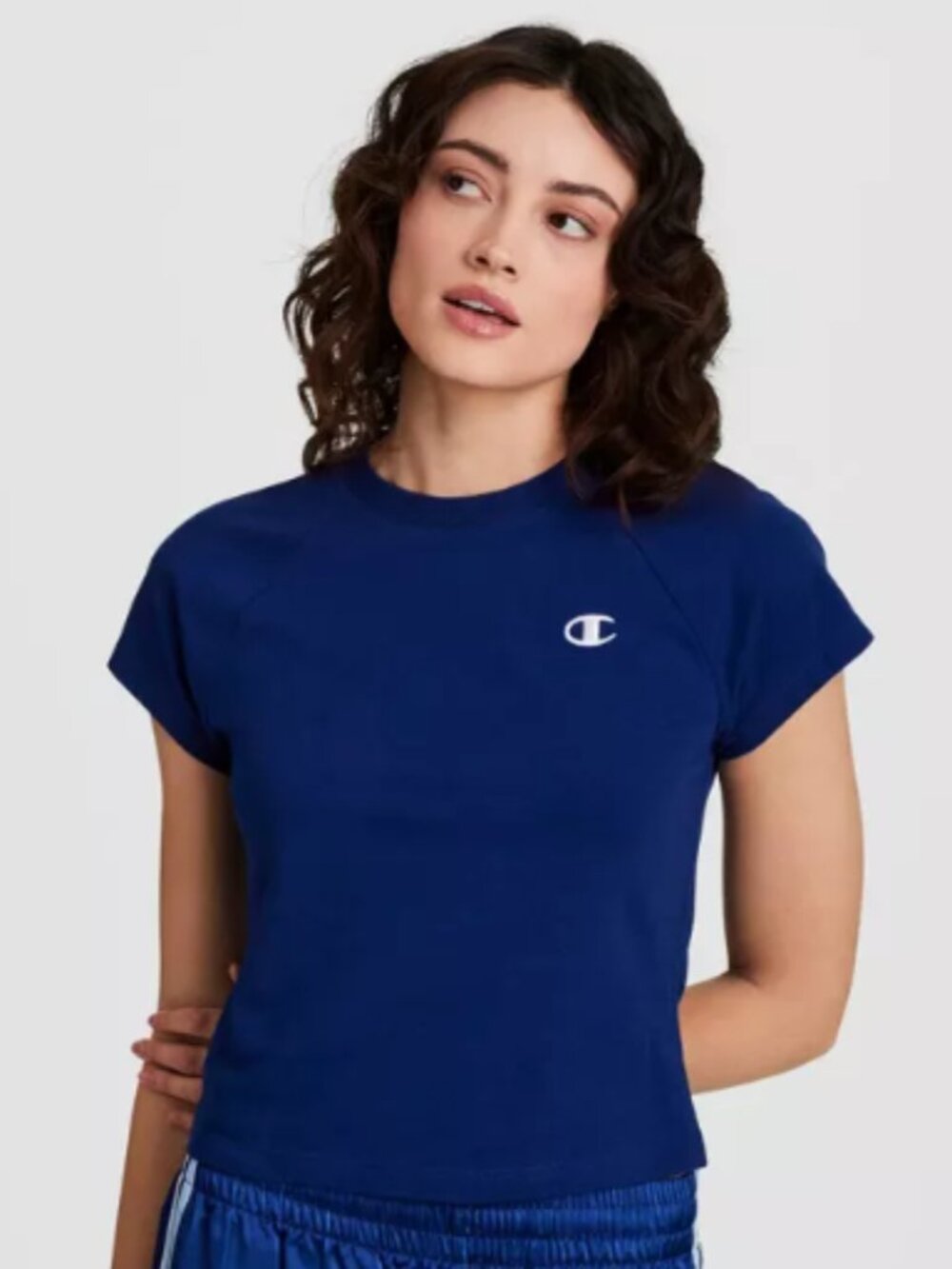 NEW Champion Women's Iconic Essentials Raglan Short Sleeve Blue XS T-Shirt